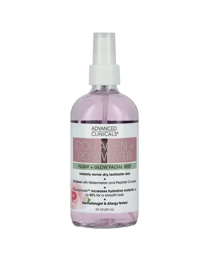 Advanced Clinicals, Bruma facial de Colágeno y agua de rosas para dar volumen y brillo, 237 ml