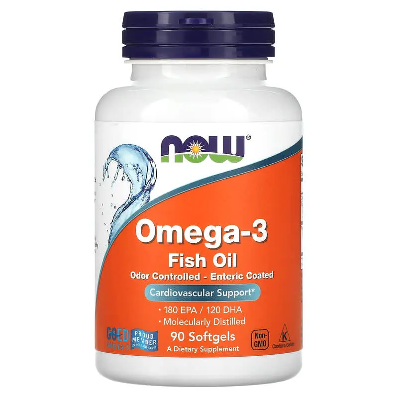 NOW Foods, Aceite de pescado con omega-3, 1000 mg, 180 EPA/120 DHA, 90 cápsulas blandas