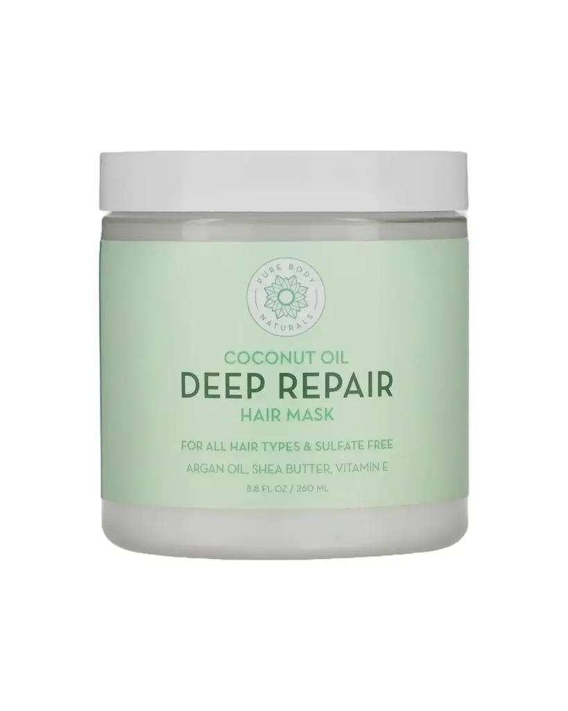 Pure Body Naturales, Aceite de coco, mascarilla para el cabello de reparación profunda, 260 ml