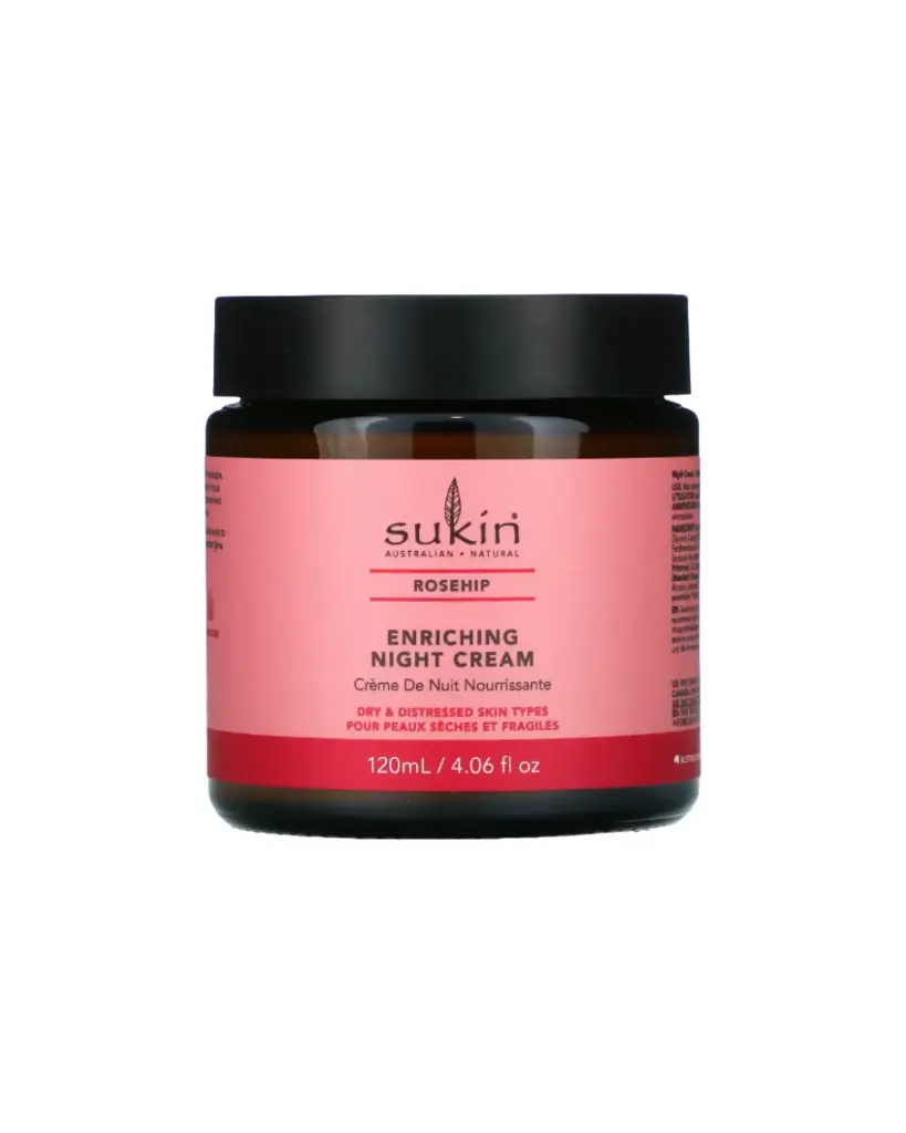 SUKIN, Crema hidratante y regeneradora para la noche con rosa mosqueta, 120 ml