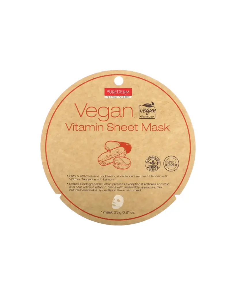 Purederm, Mascarilla con vitaminas en lámina que hidrata y revitaliza tu piel, Mascarilla en 1 lámina, 23 g