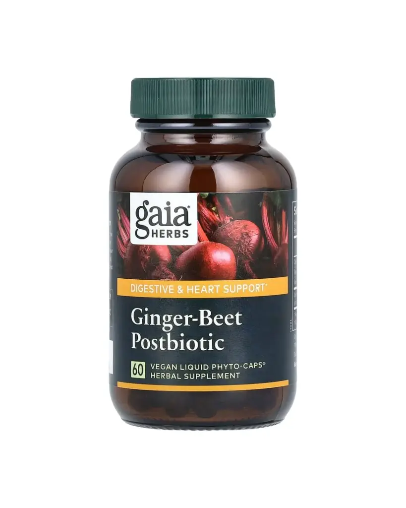 Gaia Herbas, Postbiótico con jengibre y remolacha, 60 cápsulas Líquidas de Phyto-Caps veganas