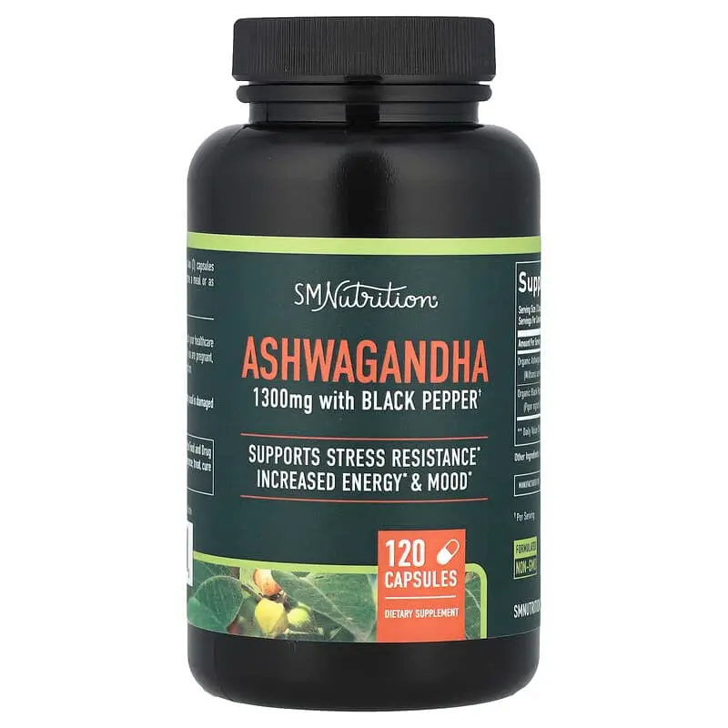 SM Nutrition, Ashwagandha (Ginseng indio) con pimienta negra, 120 cápsulas