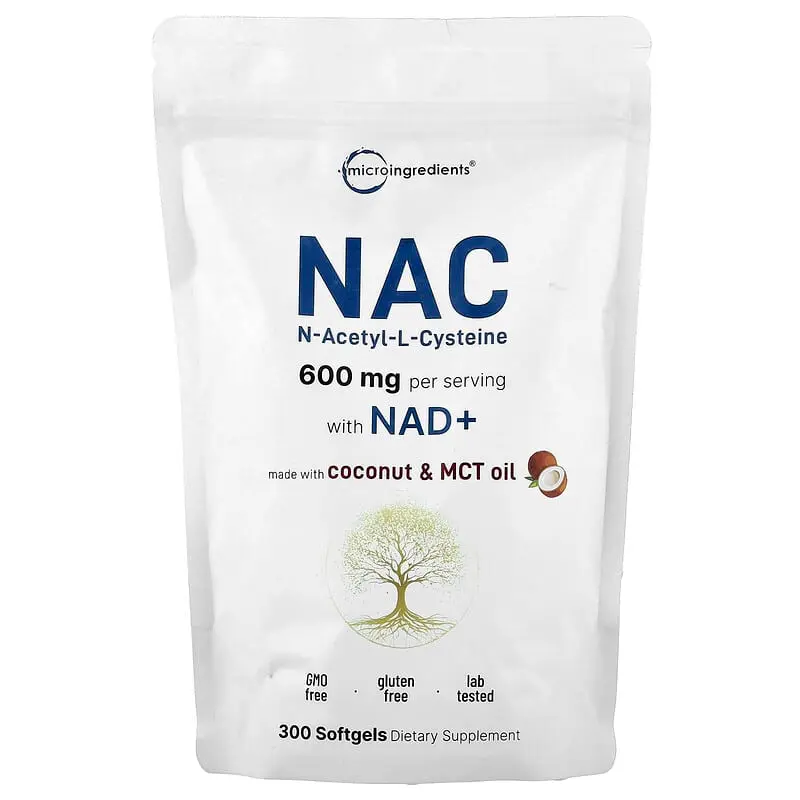 Micro Ingredients, NAC con NAD+, 300 cápsulas blandas