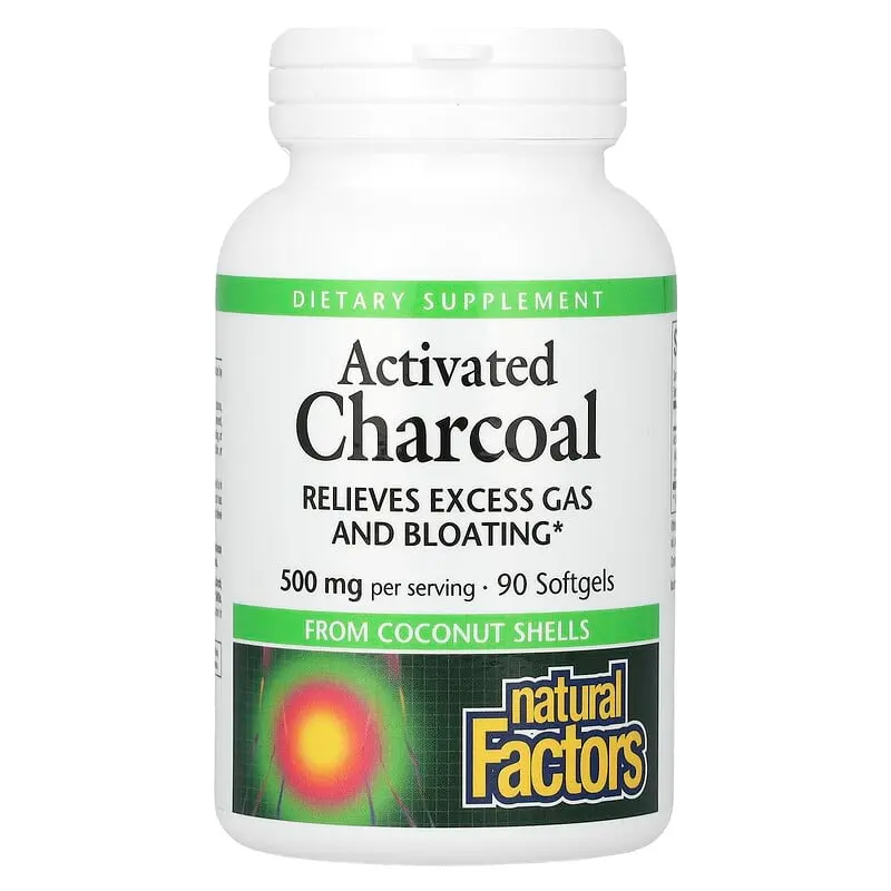 [A0398] Natural Factors, Carbón vegetal activado, 90 cápsulas blandas (250 mg por cápsula blanda)