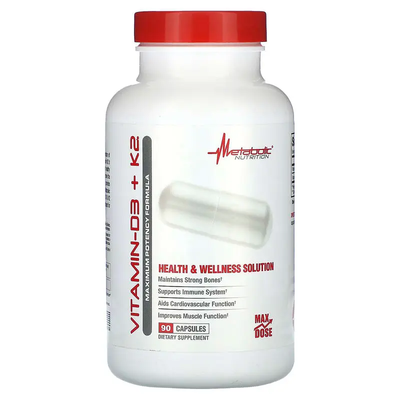 Metabolic Nutrition, Vitaminas D3 y K2, 90 cápsulas