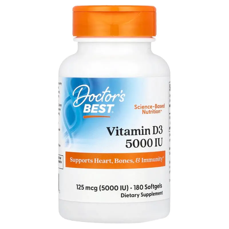 Doctor's Best, Vitamina D3, 125 mcg (5000 UI), 180 cápsulas blandas