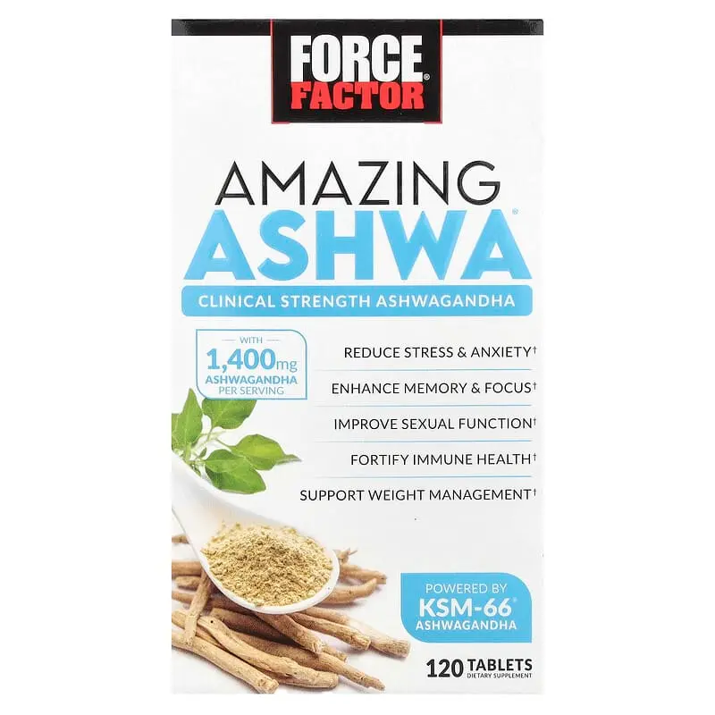 Force Factor, Amazing Ashwa®, Suplemento de ginseng indio para favorecer la mente y el cuerpo, 120 comprimidos