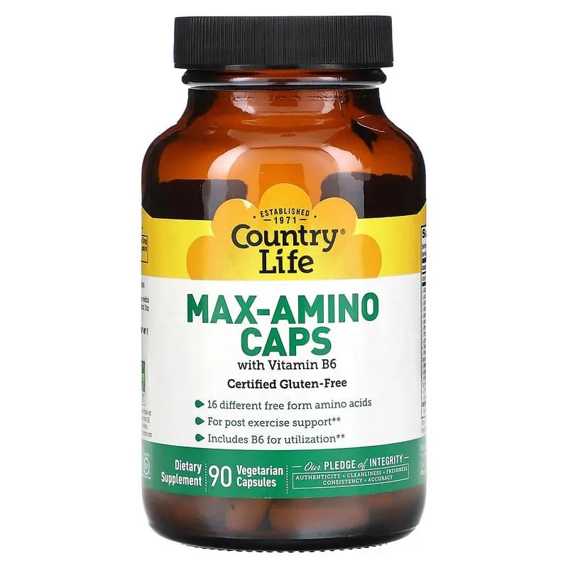 Country Life, Max-Amino Cápsulas con Vitamina B-6, 180 Cápsulas Vegetarianas. 