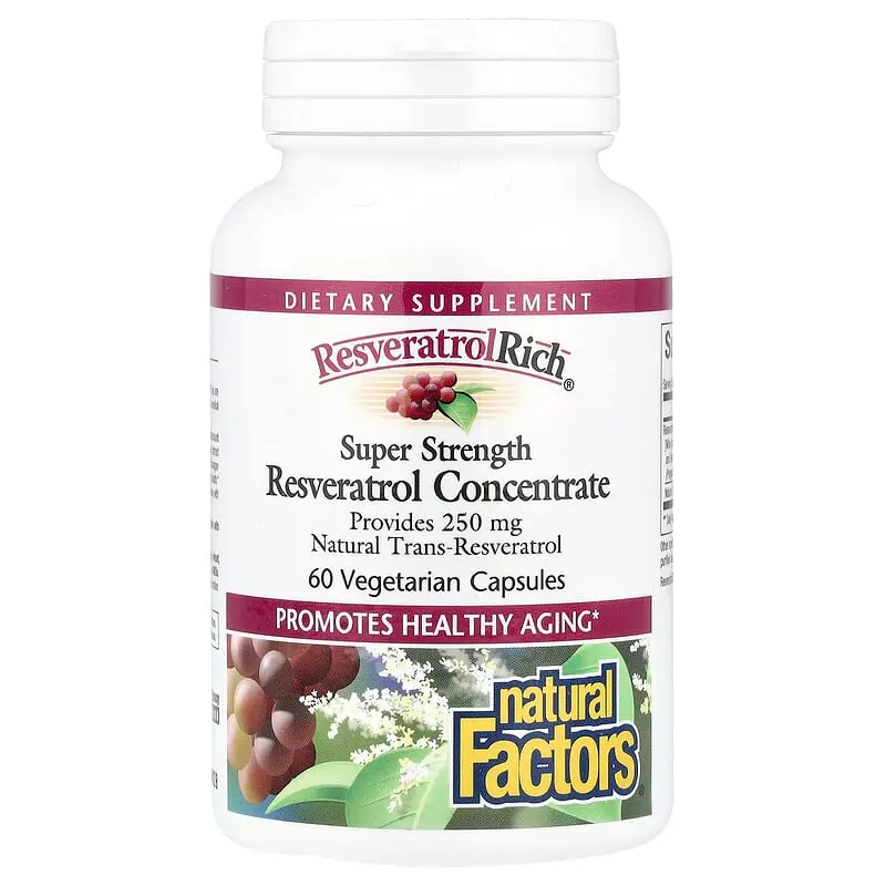 Natural Factors, Concentrado de resveratrol, Superpotencia, 60 cápsulas vegetarianas