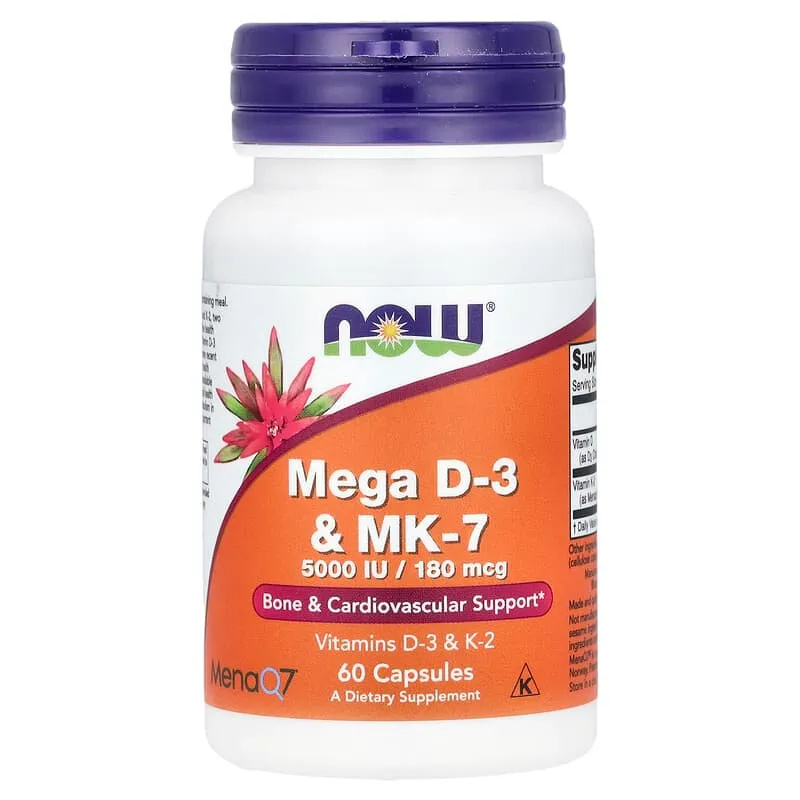 NOW Foods, Mega vitamina D3 y MK-7, 60 cápsulas