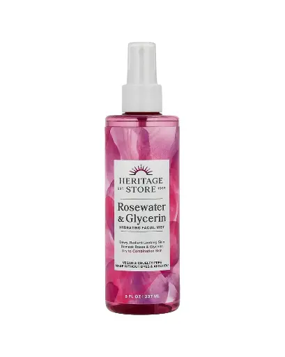 [A0044] Heritage Store, Bruma facial hidratante de agua de rosas y glicerina, 237 ml