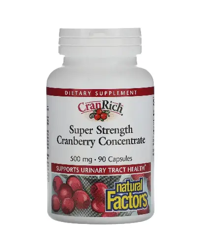 [A0106] Natural Factors, CranRich, Superconcentración, Concentrado de arándano rojo, 500 mg, 90 cápsulas