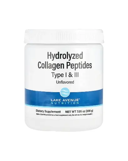 [A0164] Lake Avenue Nutrition, Suplemento de Péptidos de colágeno hidrolizado, Tipo I y III, Sin sabor, 200 g (7,05 oz)
