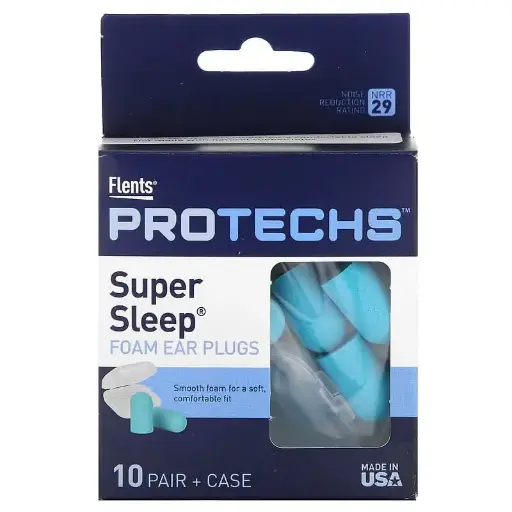 [A0194] Flents, Protechs, Supersueño, Tapones para los oídos de espuma, 10 pares más estuche