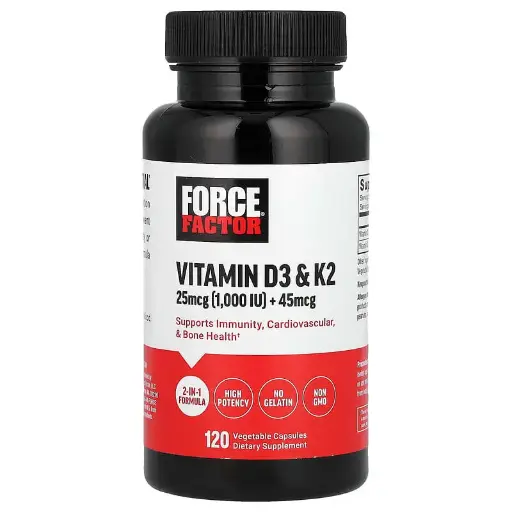 [A0309] Force Factor, Vitaminas D3 y K2, 120 cápsulas vegetales