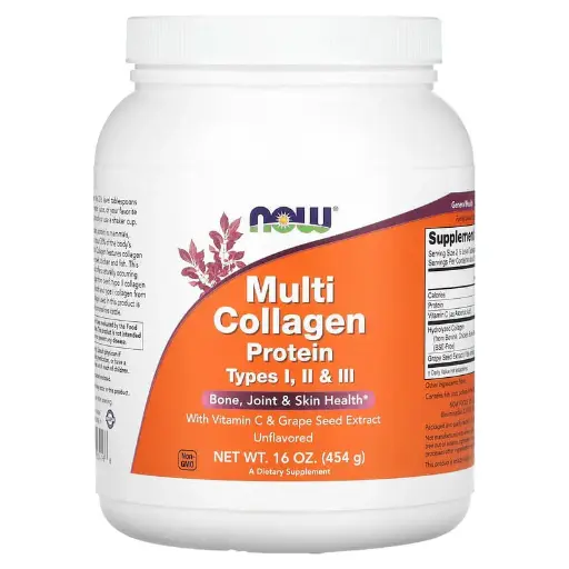[A0343] NOW Foods, Proteína con múltiples colágenos, Tipo I, II y III, sin sabor, 454 g (16 oz)
