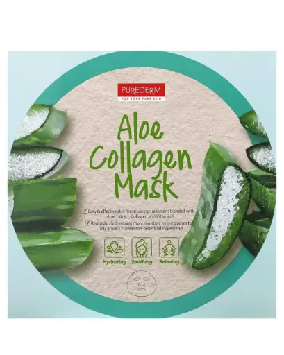 [A0375] Purederm, Mascarilla de belleza con colágeno de aloe (0,63 oz) cada una