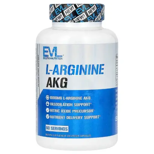 [A0008] EVLution Nutrition, L-Arginina AKG, 120 cápsulas vegetales (500 mg por cápsula)