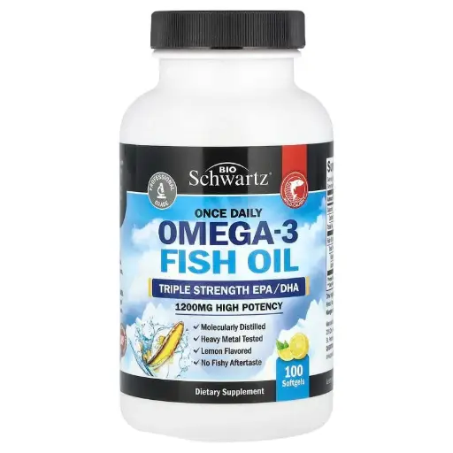 [A0384] BioSchwartz, Aceite de pescado con omega-3 de una ingesta diaria, Limón, 100 cápsulas blandas