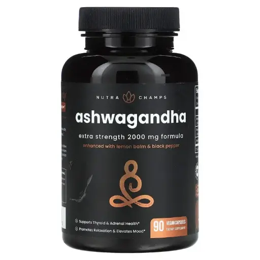[A0392] NutraChamps, Ashwagandha, Concentración extra, 90 cápsulas veganas